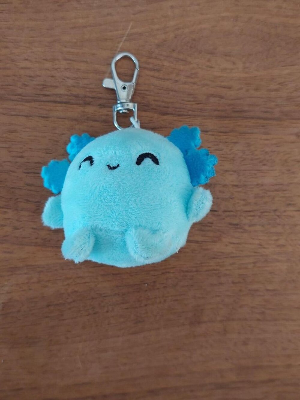 Blue axolotl plush keychain with cute face and fluffy texture #kawaii #cute